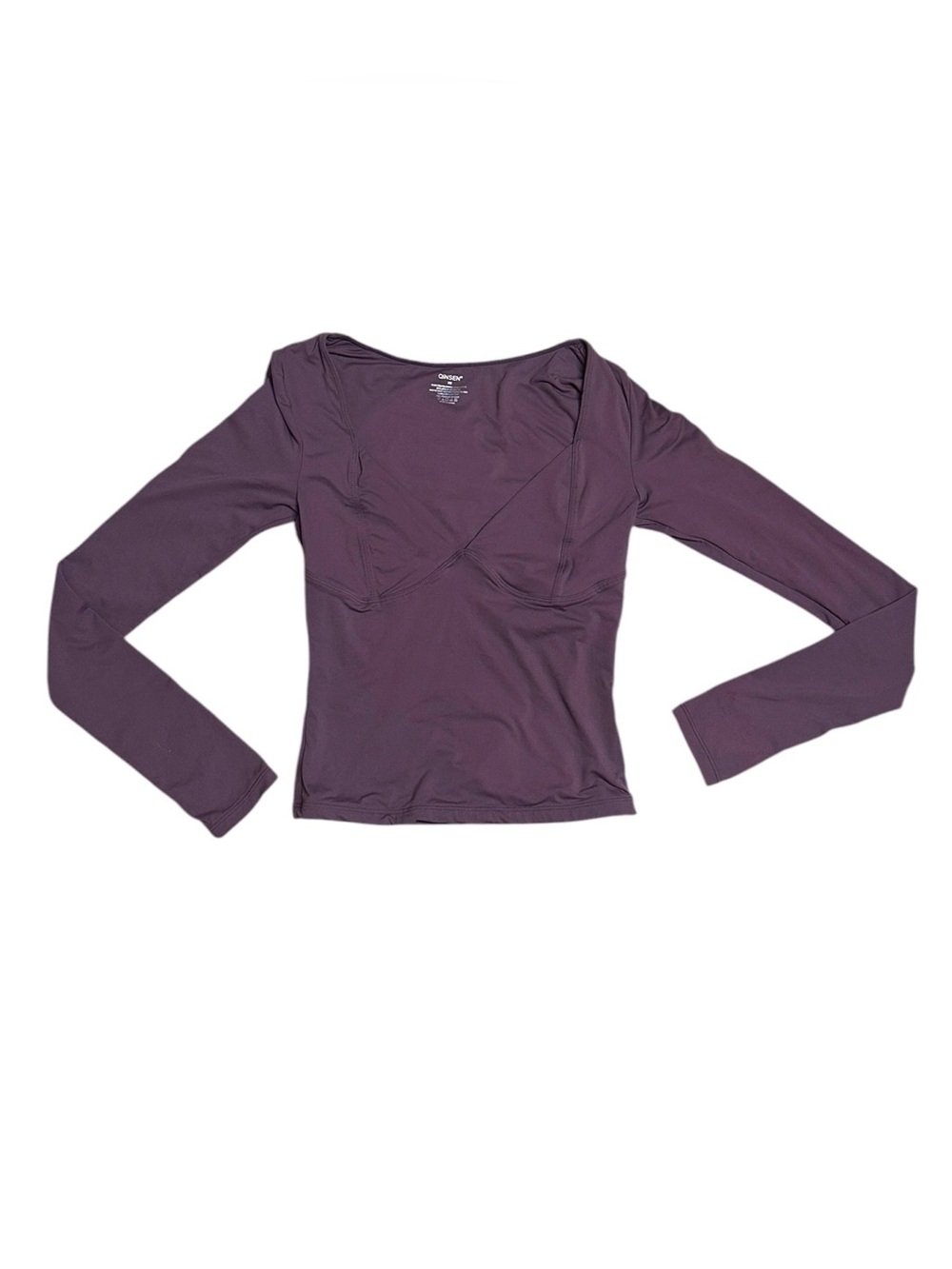 QINSEN Women’s XS Plum Long Sleeve Bustier Square Neck Crop Top NWOT